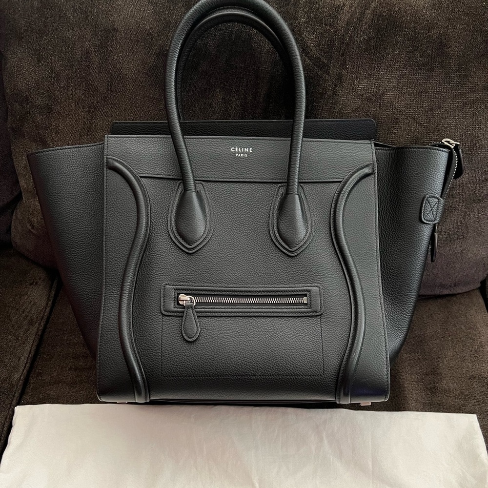 Celine Mini Luggage Handbag in Black Drummed Calfskin